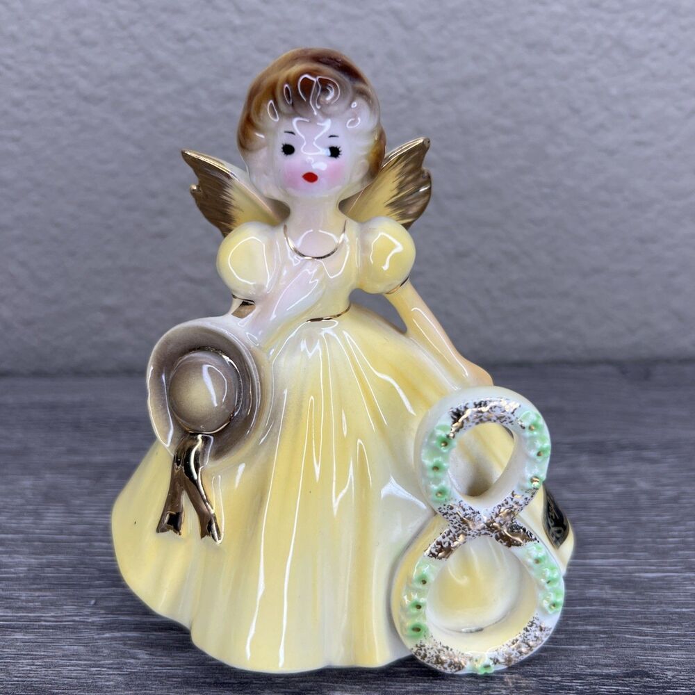 Vintage JOSEF ORIGINALS Birthday Girl Angel Figurine Age 8 Japan Foil Sticker